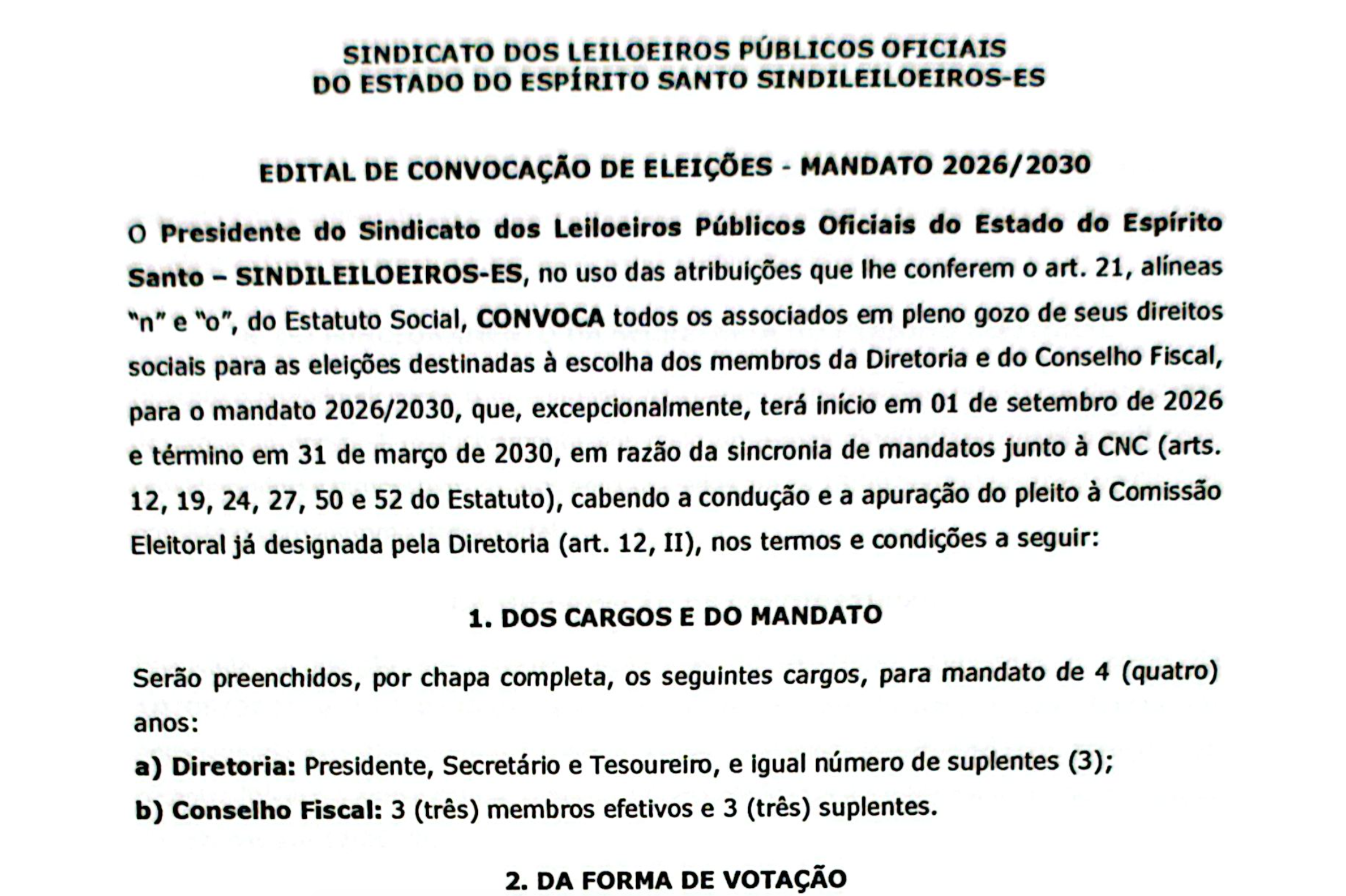 EDITAL DE CONVOCAÇÃO ELEIÇÕES